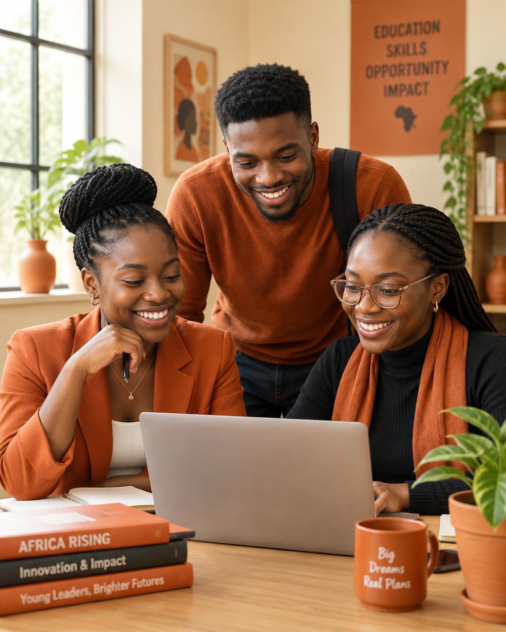 Young professionals collaborating around a laptop